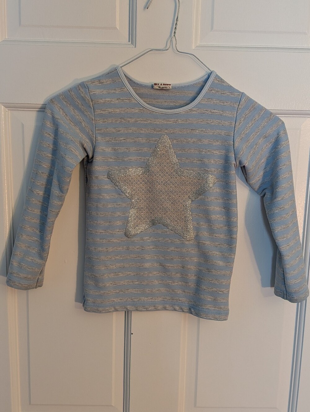 Bit'z Kids Girls Blue & Grey Striped Long Sleeve Shirt with large Silver Star